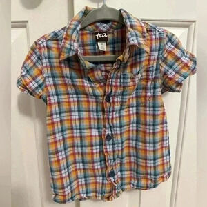 Tea Collection multi color plaid button down shirt size 2